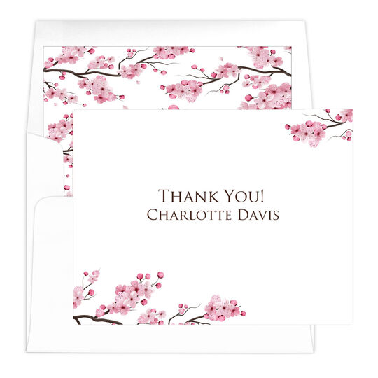 Cherry Blossoms Thank You Foldover Note Cards